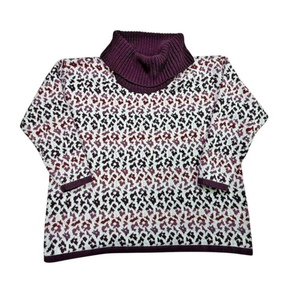 Lands' End Sweaters - Lands’ End Lofty Cozy Cowlneck Leopard Sweater Plus 2X Burgundy Plum